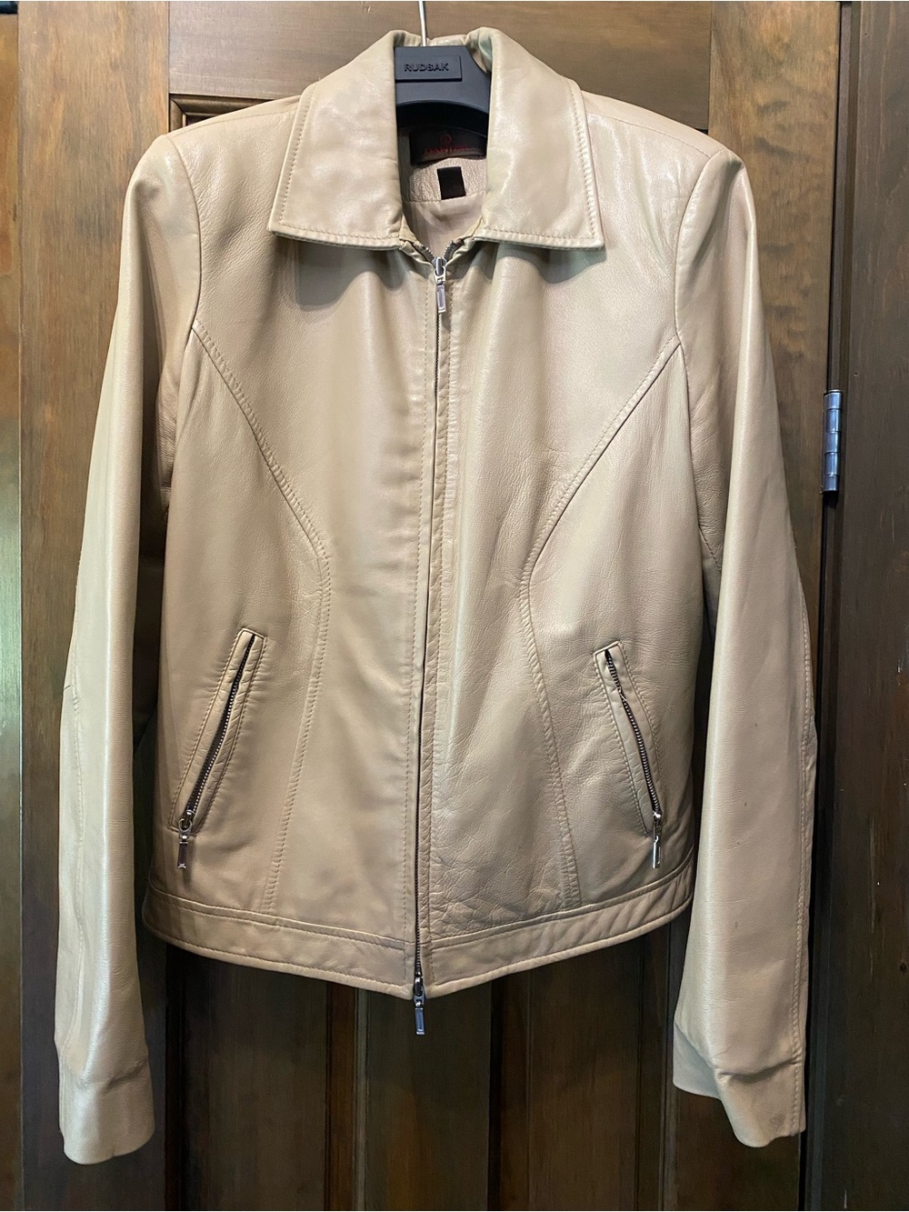 Danier Beige Leather Zip-Front Jacket